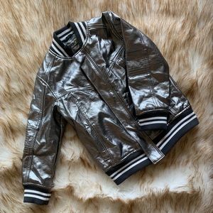 Silver/grey faux leather toddler bomber jacket 4T